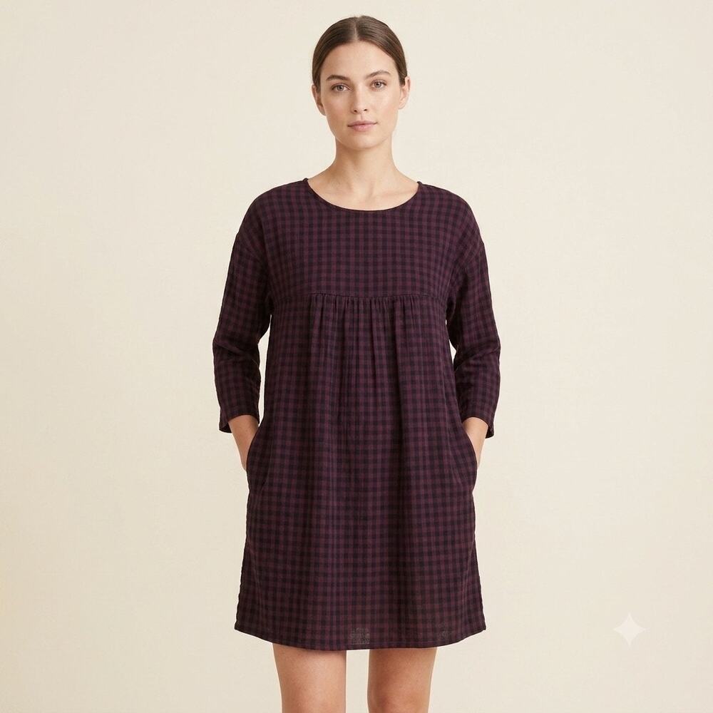 058-Natural Life Cotton Plaid Dress size L / PTP 20”